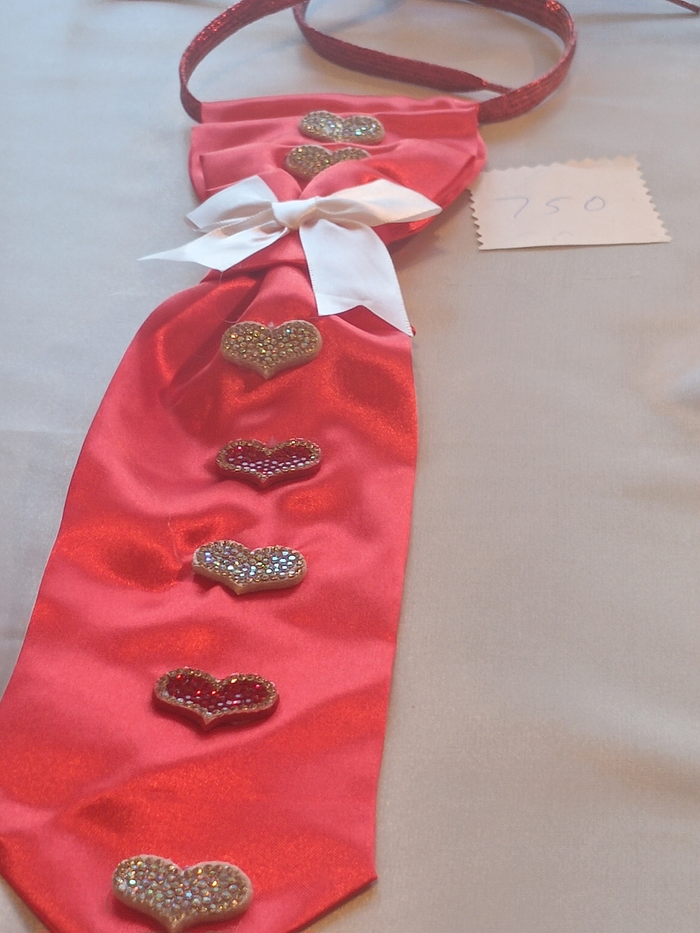 Red Satin Heart Embellished Novelty JunkTie Necklace Tie with White Bow